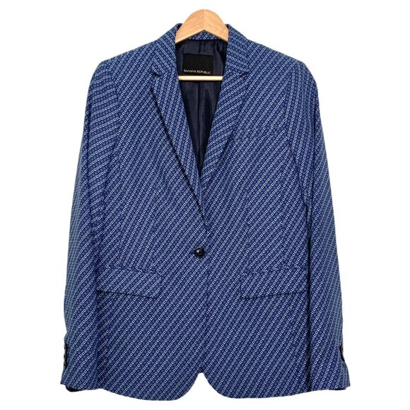 Banana Republic Womens Blue Patterned Blazer Size 6 Business Casual - Picture 1 of 14